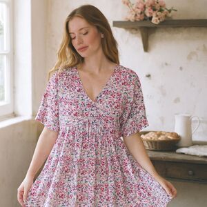 Andree By Unit Babydoll Dress Womens Sz S Lined Floral Romantic Garden Girl NEW